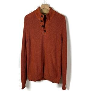 GH Bass Men's 100% Cotton Knit Pullover Henley Sweater Sherpa Collar Orange Med